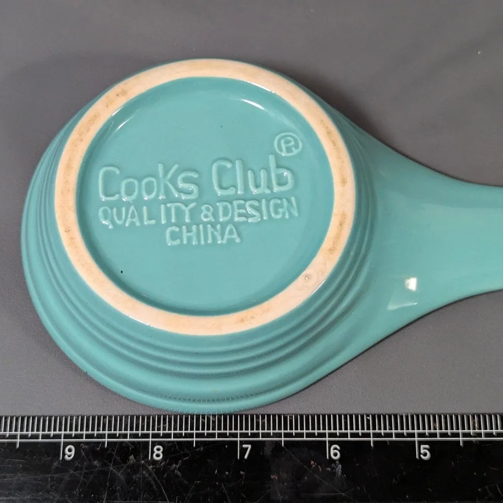 Cooks Club Turquoise Ceramic Spoon Rest Aqua Blue Ribbed Kitchen Tool 9.5 Inch